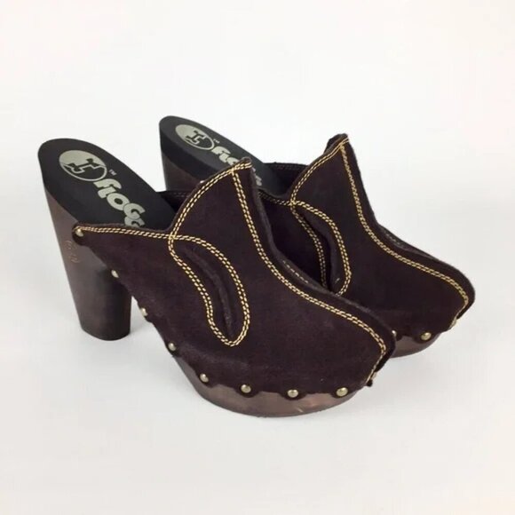 Flogg Diana Brown Suede Platform Mules Clogs - Picture 1 of 7